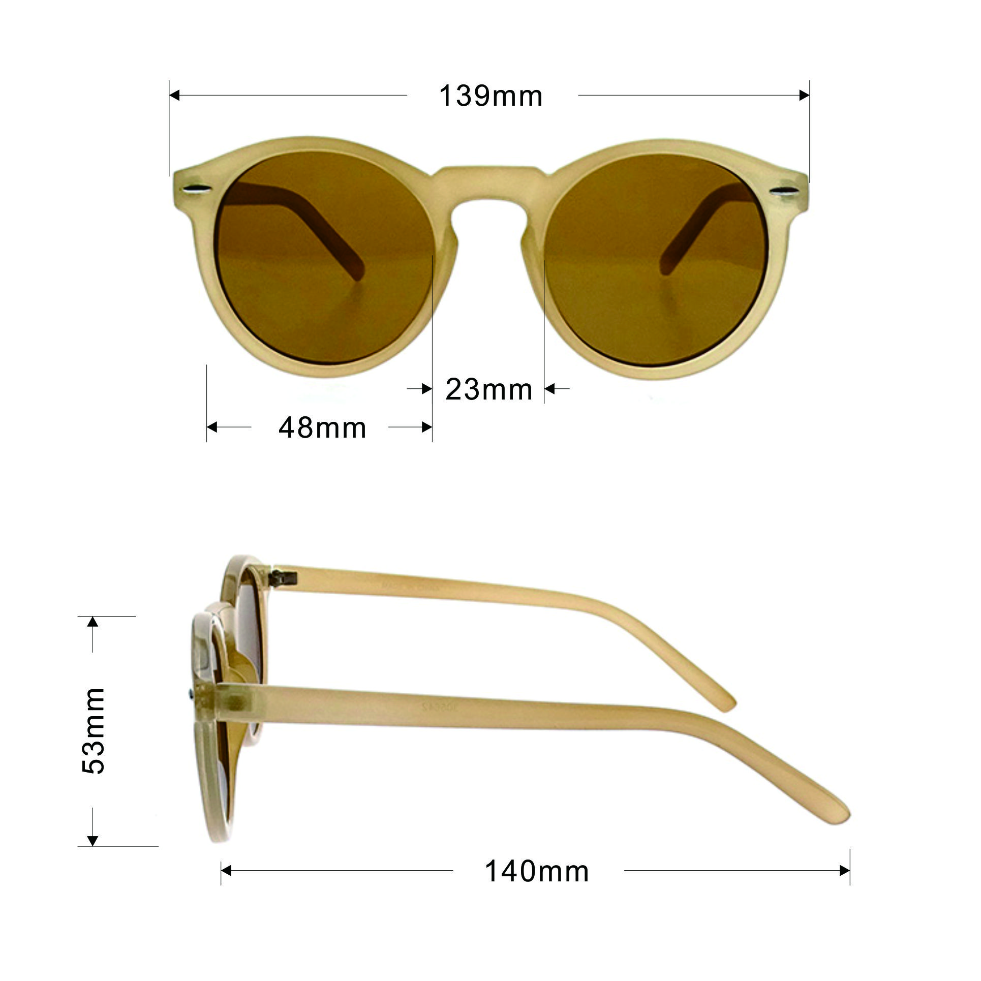 High-Quality Bown Yellow Color Vintage Style Round Frame Sunglasses LS-P850